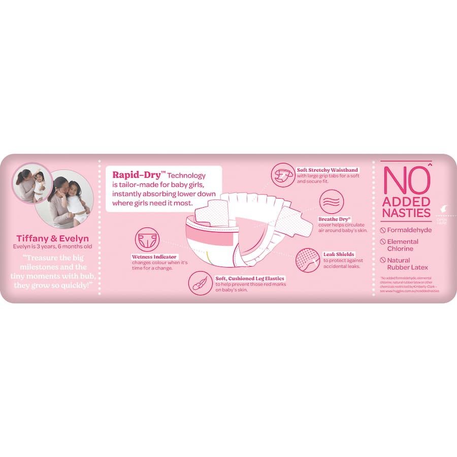 Huggies Ultra Dry Nappies for Girls, Size 6, featuring Minnie Mouse designs, offer 12-hour leakage protection and targeted absorbency.