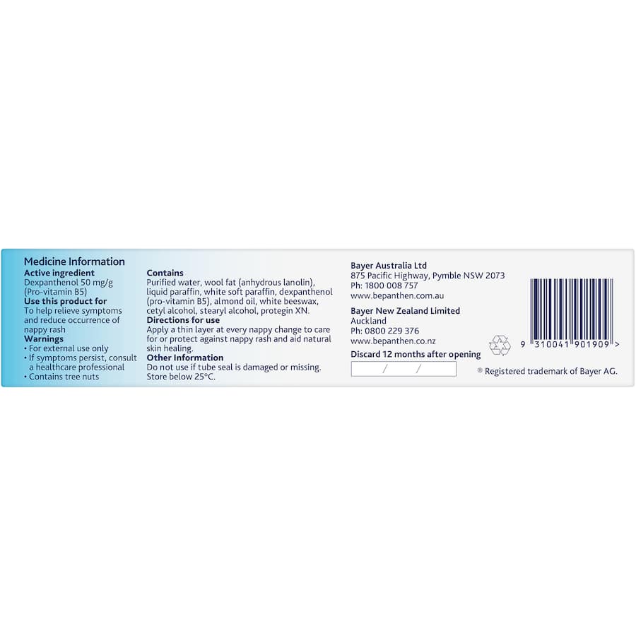 Bepanthen Nappy Rash Ointment: soothing cream for diaper rash, hydrates, protects delicate skin, and promotes healing.