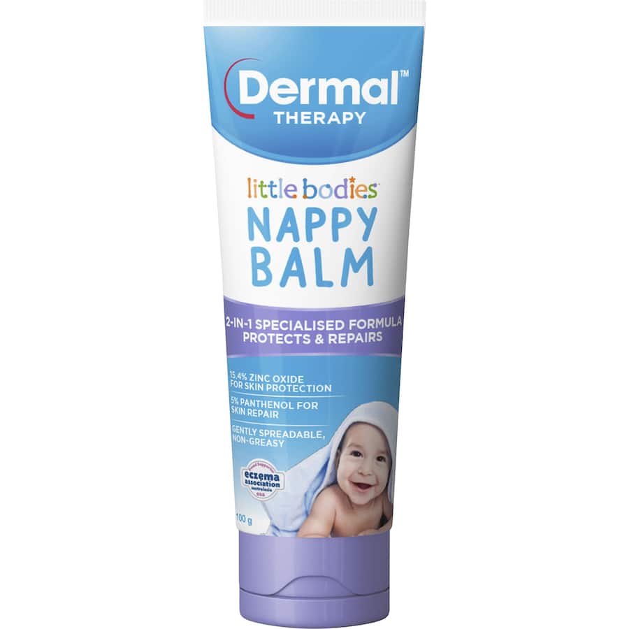 Dermal Therapy Little Bodies Nappy Balm: gentle cream for preventing nappy rash, enriched for baby's delicate skin.