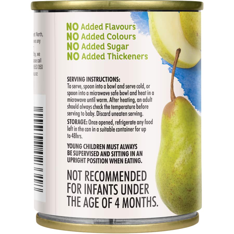 Smooth and natural Wattie's Baby Food Pears purée for infants 4-6 months, free from added sugars and preservatives.