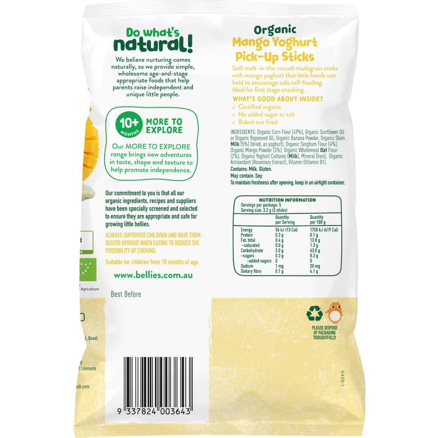 Little Bellies Organic Mango Yoghurt Sticks 16g