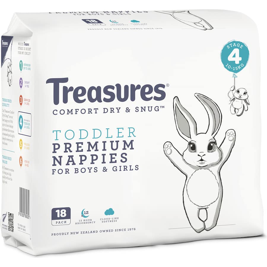 Treasures Dry & Snug Nappies Toddler 10-15kg Convenience 18pack