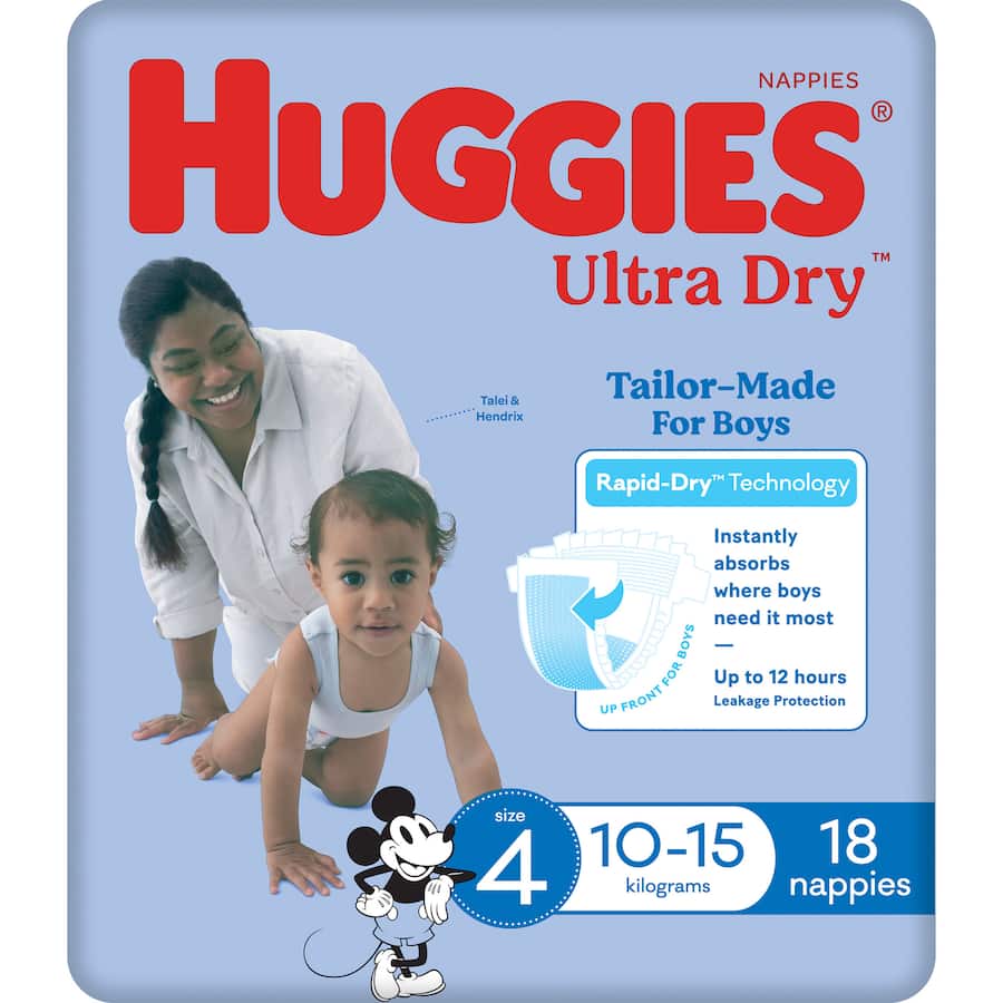 Huggies Ultra Dry Nappies Boys Size 4 (10-15kg) 18pack