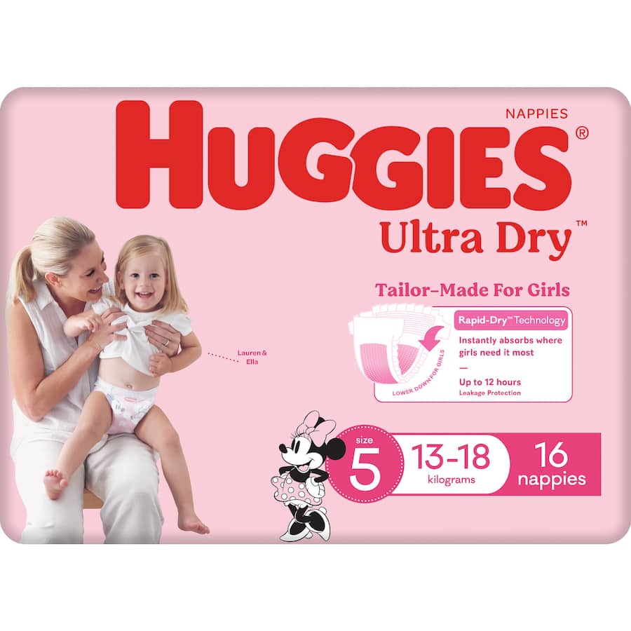 Huggies Ultra Dry Nappies Girls Size 5 (13-18kg) 16pack