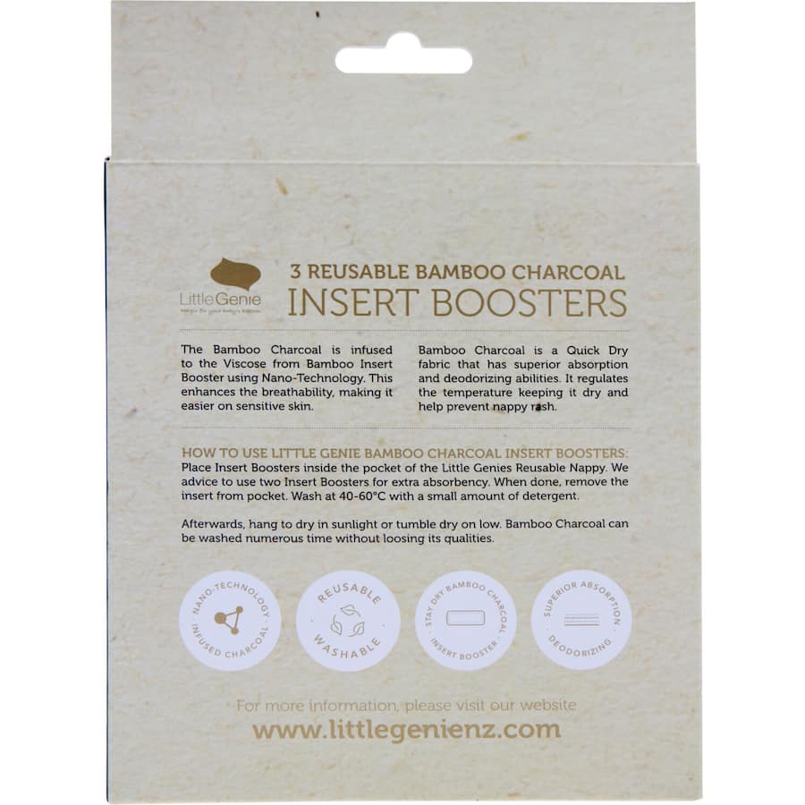 Little Genie reusable bamboo charcoal nappy insert, designed for comfort, absorption, and sensitive skin care.