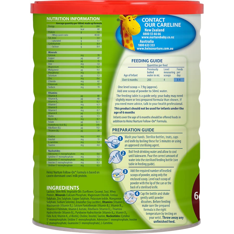 Heinz Nurture Stage 2 formula for babies 6 months+, offering balanced nutrition and a breast milk substitute.