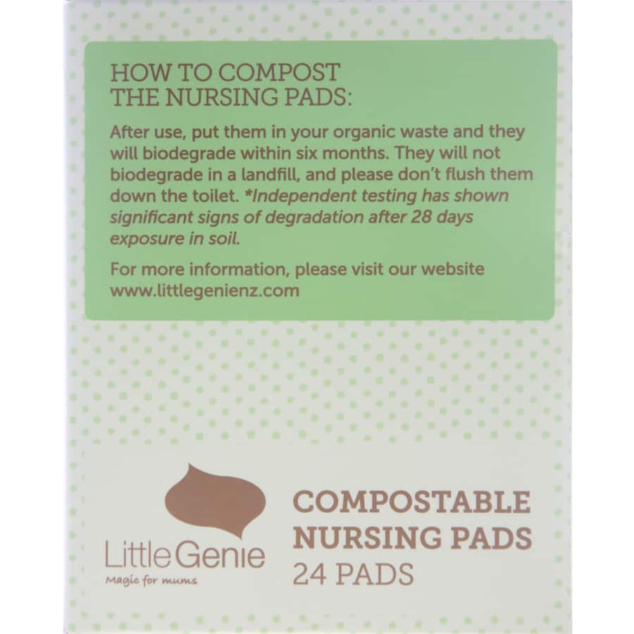 Compostable bamboo nursing pads with adhesive tabs for secure fit, soft and biodegradable for breastfeeding comfort.