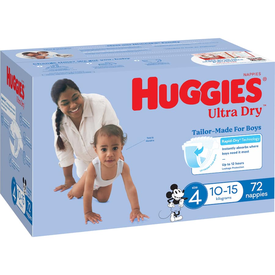 Huggies Ultra Dry Nappies Boys Size 4 (10-15kg) Jumbo pack 72pack
