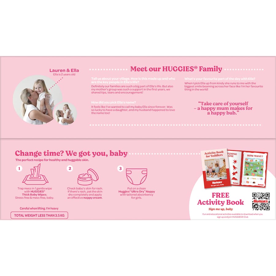 Huggies Ultra Dry Nappies Girls Size 5 (13-18kg) Jumbo pack 64pack