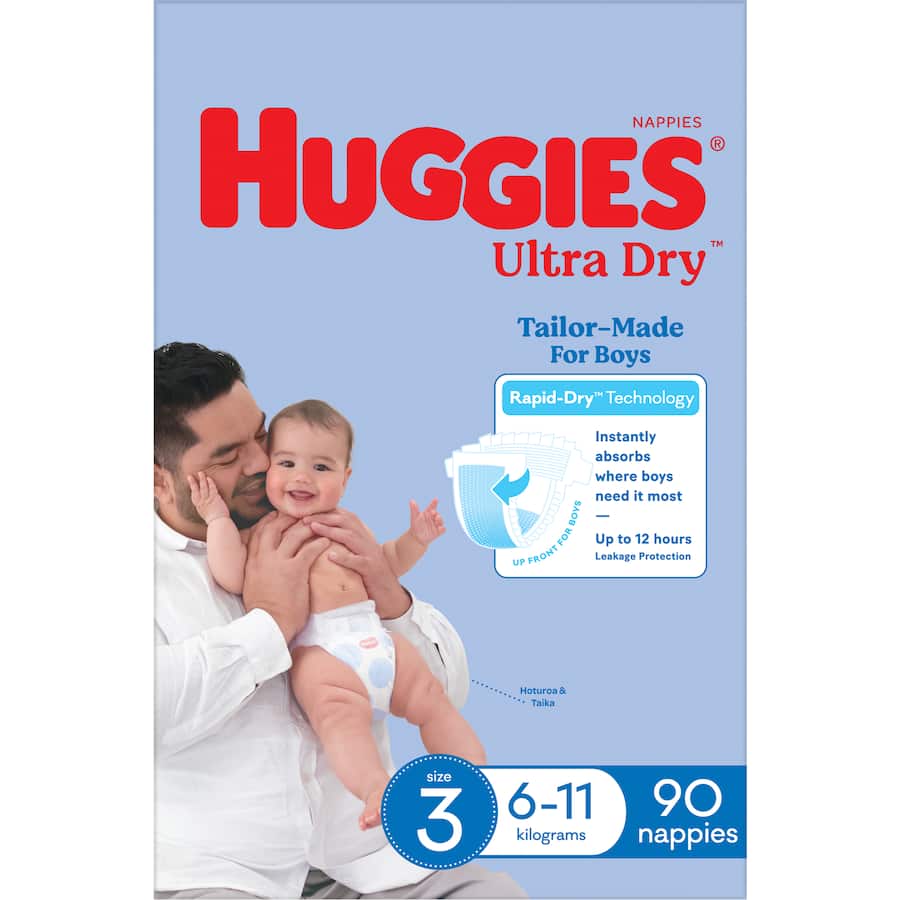 Huggies Ultra Dry Nappies Boys Size 3 (6-11kg) Jumbo pack 90pack