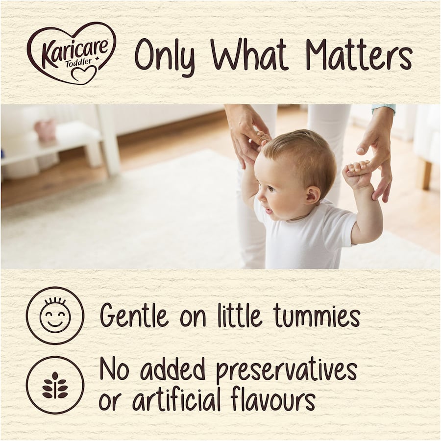 Nutritional toddler milk drink for ages 12+ months, enriched with vitamins, minerals, and Omega-3 DHA for healthy growth.