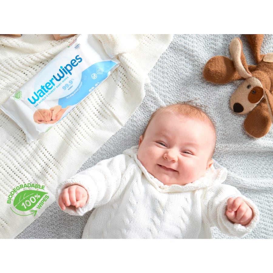 WaterWipes Biodegradable baby wipes, made of 99.9% purified water, gentle for newborns and eco-friendly.