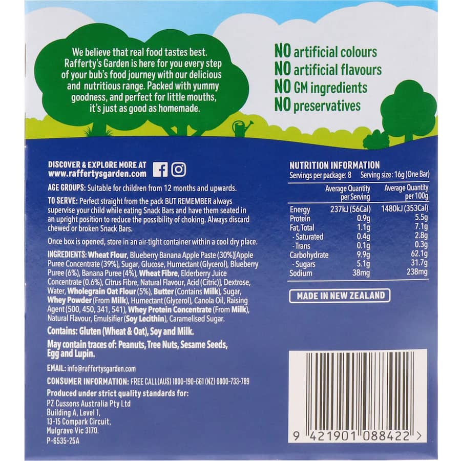 Soft and chewy blueberry, banana, and apple bars for toddlers, individually wrapped and free from artificial ingredients.
