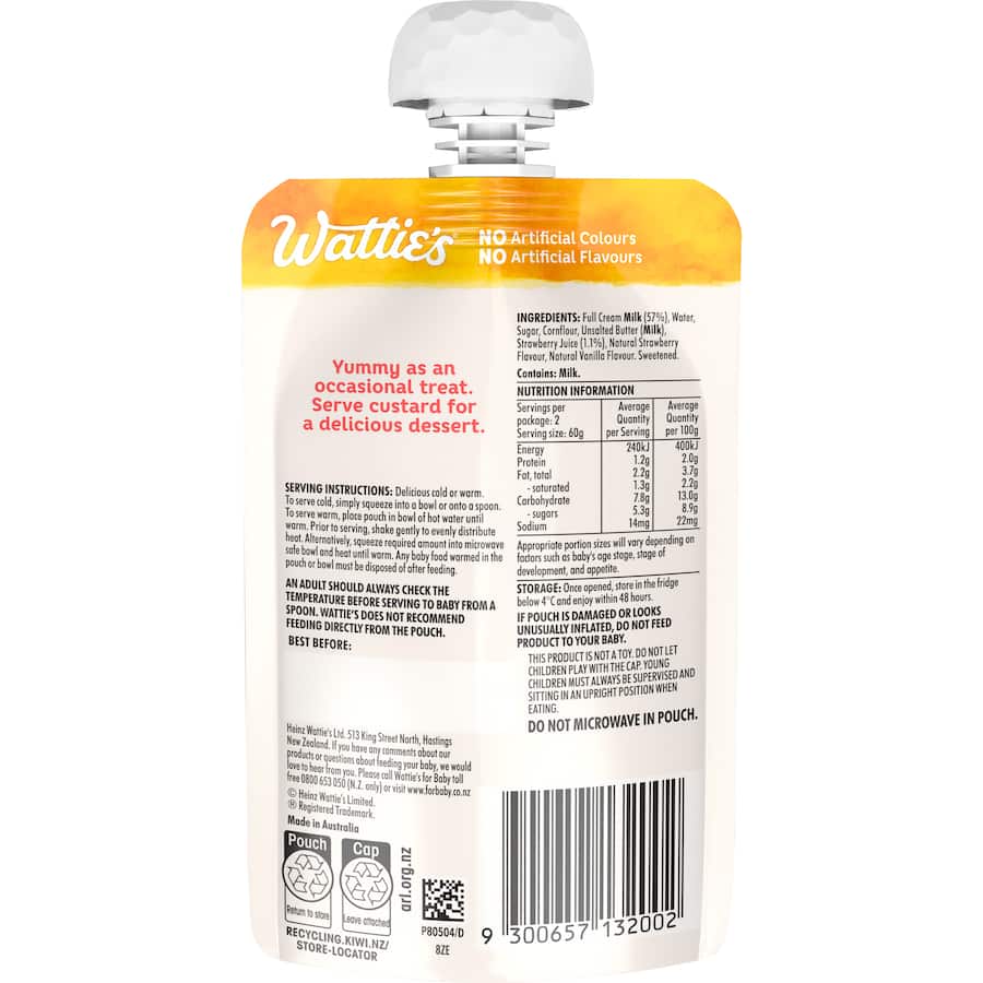 Wattie's Baby Food 8+ Months Strawberry & Vanilla Custard Pouch 120g