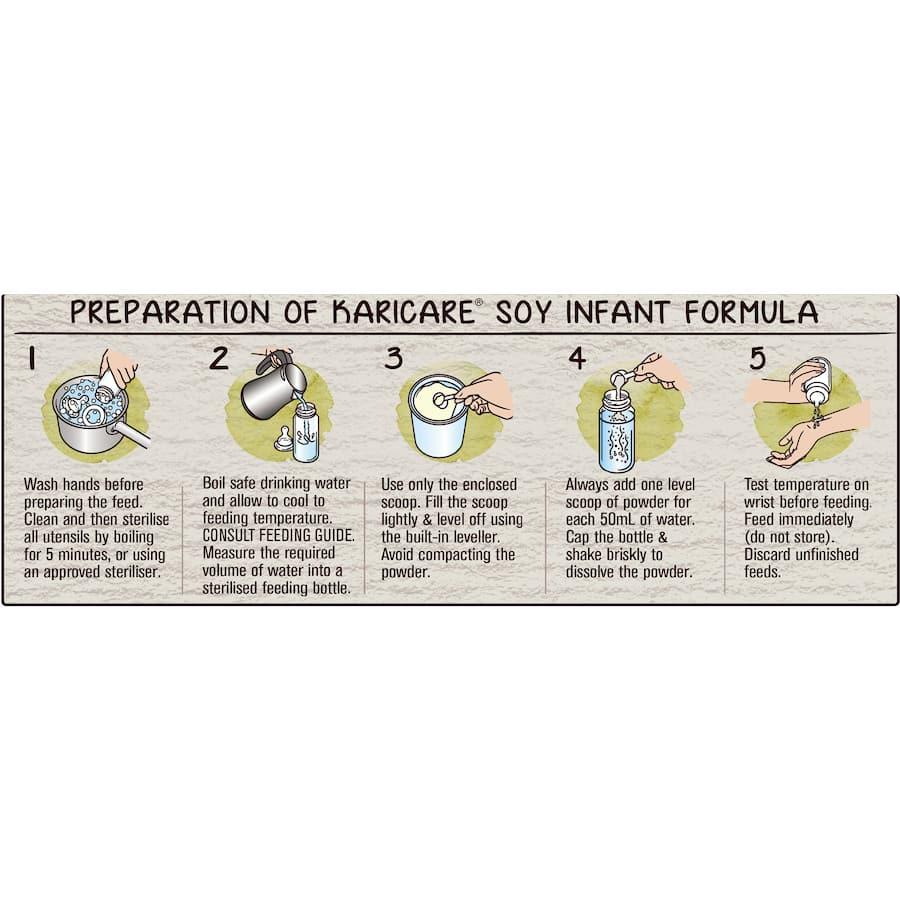 Karicare Soy Baby Infant Formula, dairy-free, non-GMO soy, 100% recyclable, suitable from birth to 12 months.