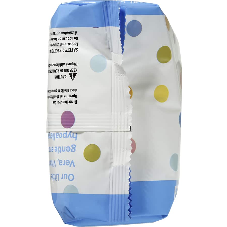Gentle, unscented baby wipes with aloe vera and vitamin E, perfect for delicate skin, in a convenient 80-pack.