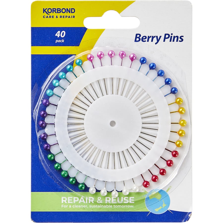 Vibrant and durable Korbond Pins Berry for sewing and crafting, featuring smooth heads for easy handling and secure pinning.