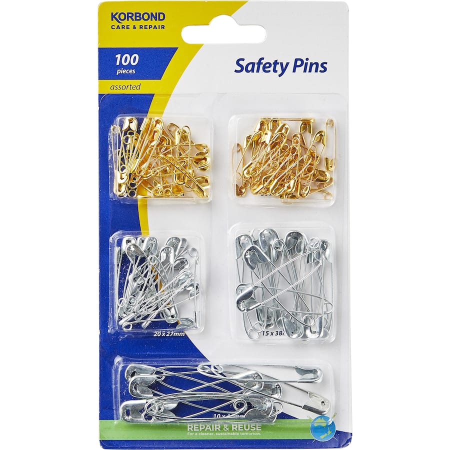 Korbond Safety Pins Assorted Colour And Size 100pack