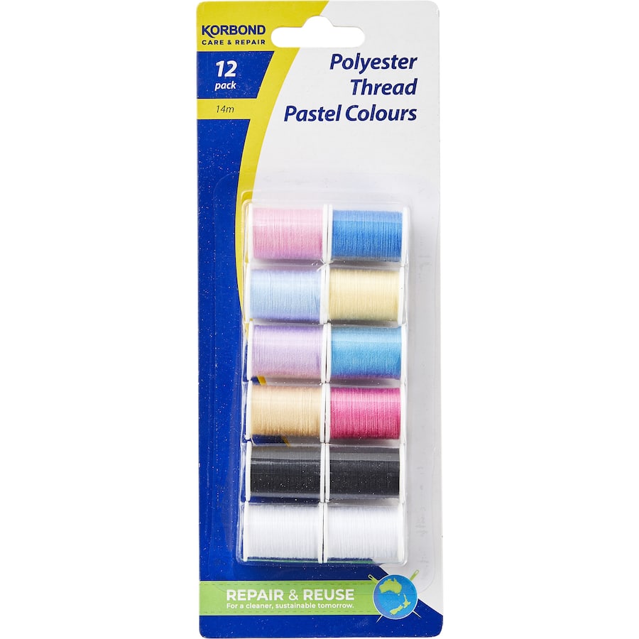 Korbond Thread Polyester Pastel Assorted 14m 12pack