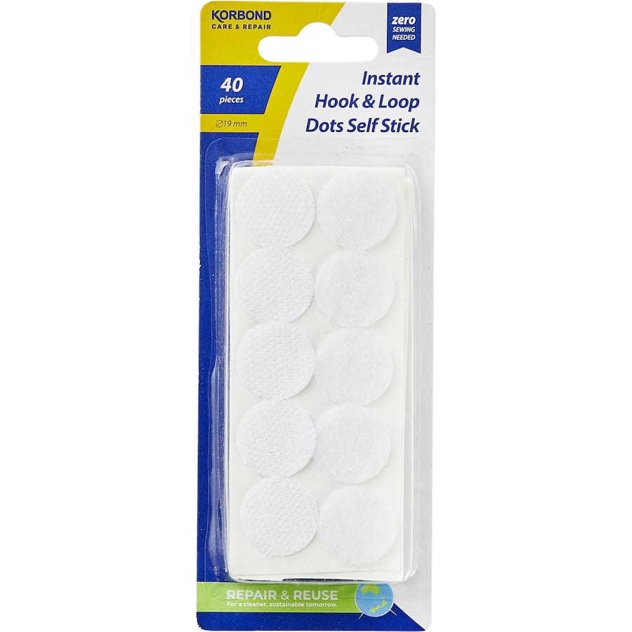 Korbond self-stick hook and loop dots for crafting and organization, providing a strong, adhesive fastening solution.