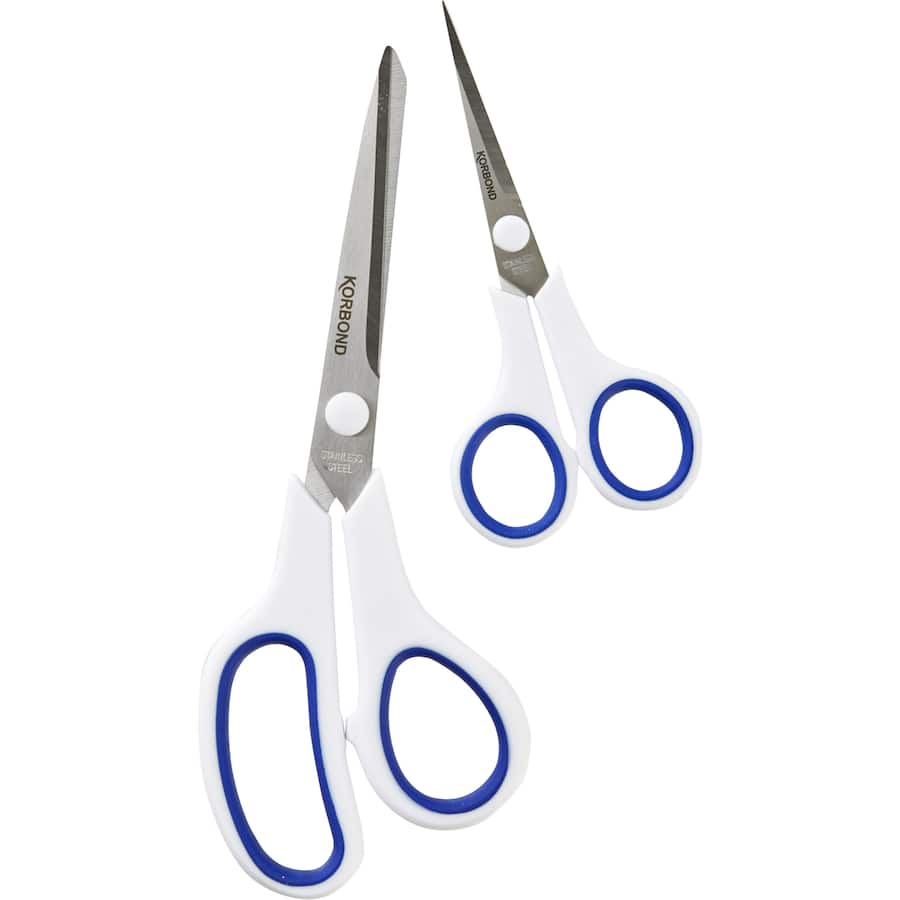 Korbond Soft Touch Scissors in 13cm and 22cm for precise cutting, featuring ergonomic handles and sharp stainless steel blades.
