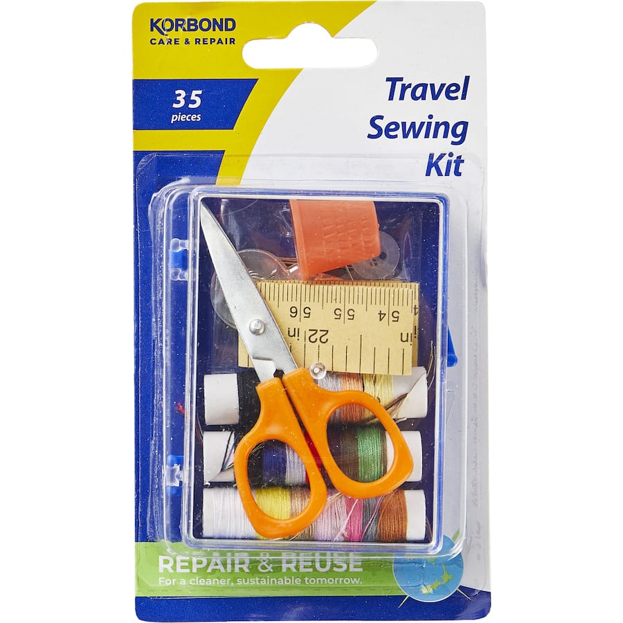 Compact Korbond Sewing Kit Travel with essential tools for on-the-go mending and crafting, perfect for travelers and campers.