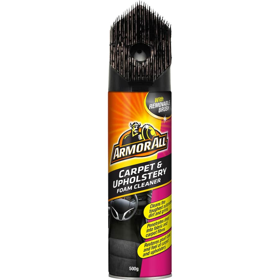 Armor All Carpet & Upholstery Foam bottle, designed for deep cleaning carpets and upholstery in vehicles and homes.