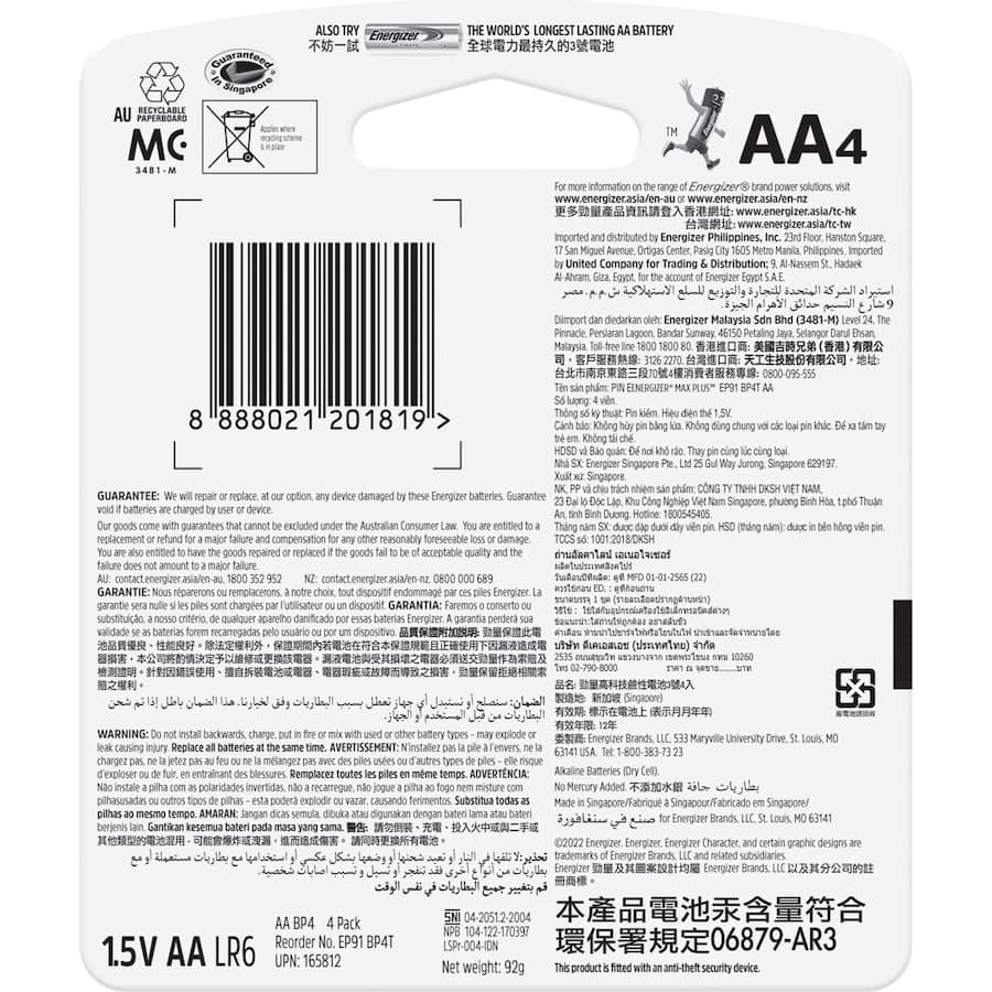 Energizer Max Plus Aa Battery 4pack