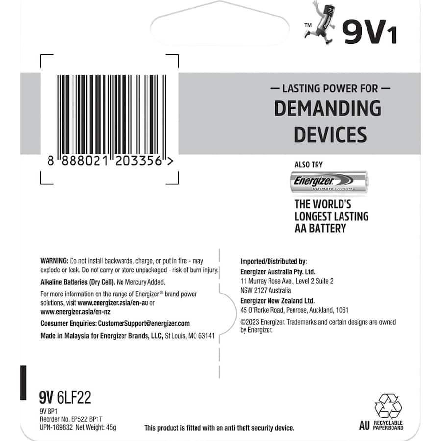 Energizer Max Plus 9v Battery 1pack