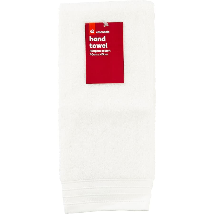 Essentials Hand Towel in classic white or charcoal, 100% cotton, plush 450gsm for style and absorbency.