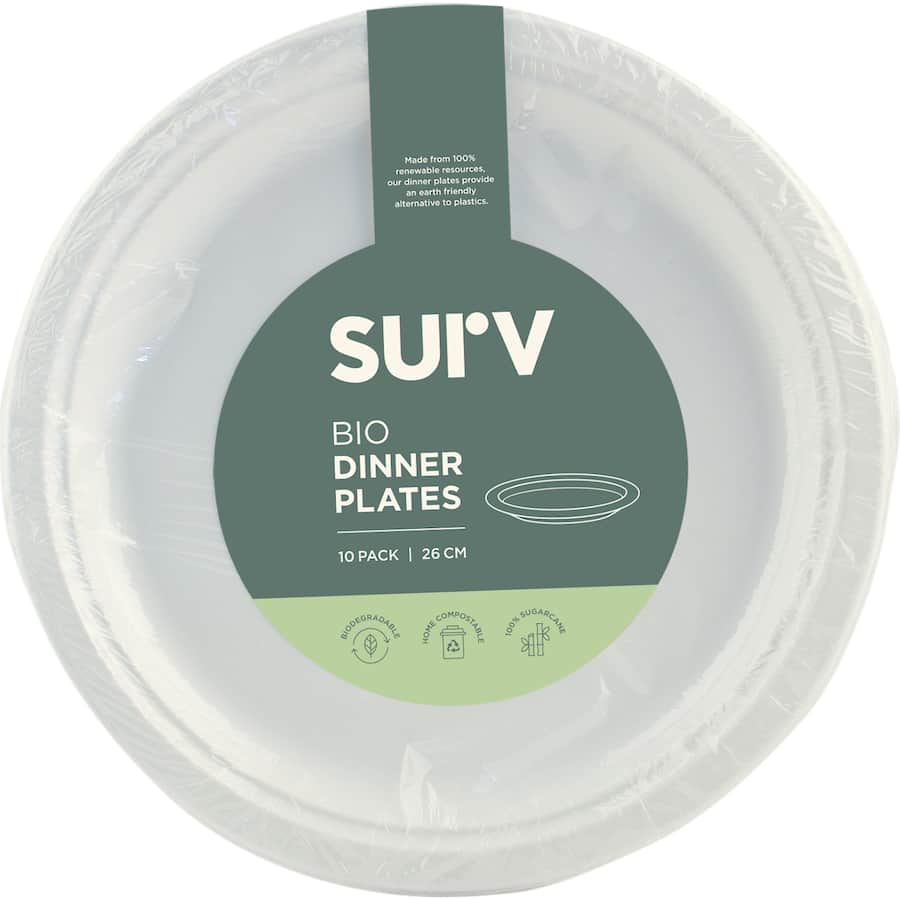 Surv. Biodegradable Dinner Plates 26cm 10pack