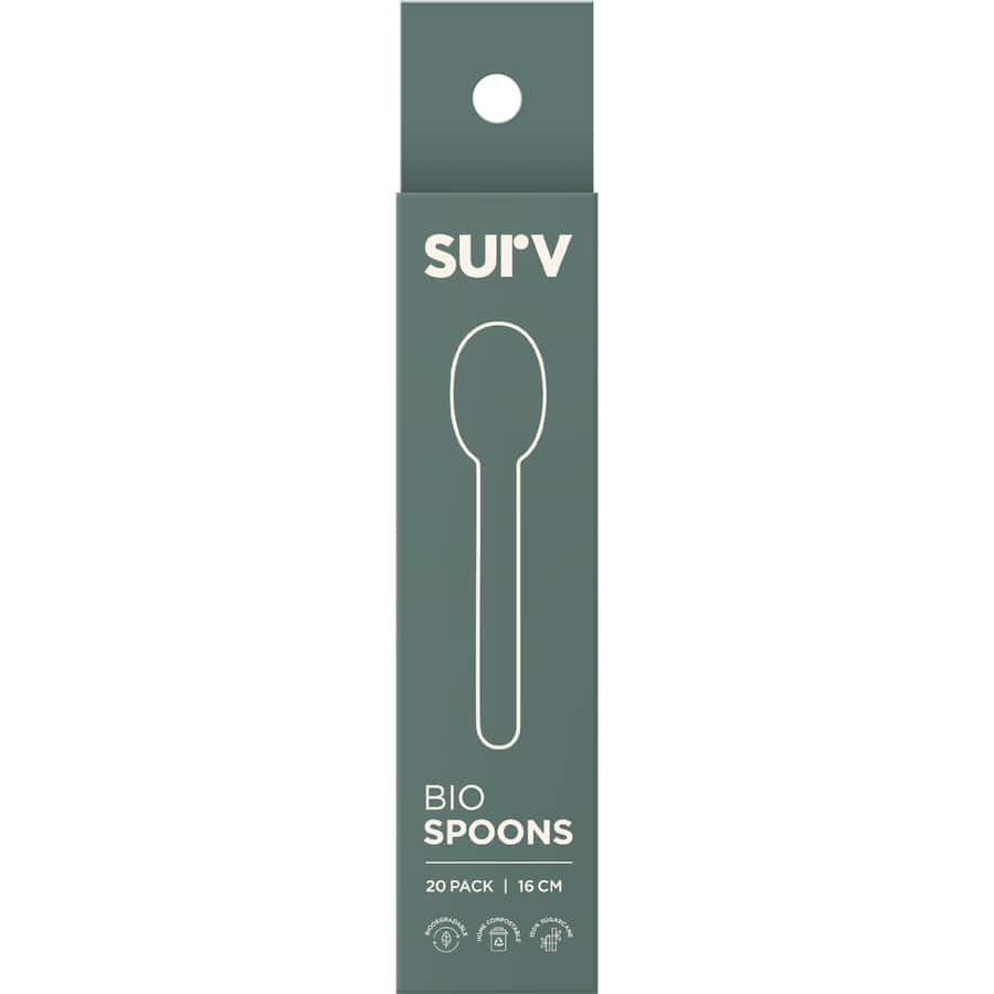 Eco-friendly Surv. Biodegradable Spoons made from 100% sugarcane, home compostable, perfect for sustainable dining.