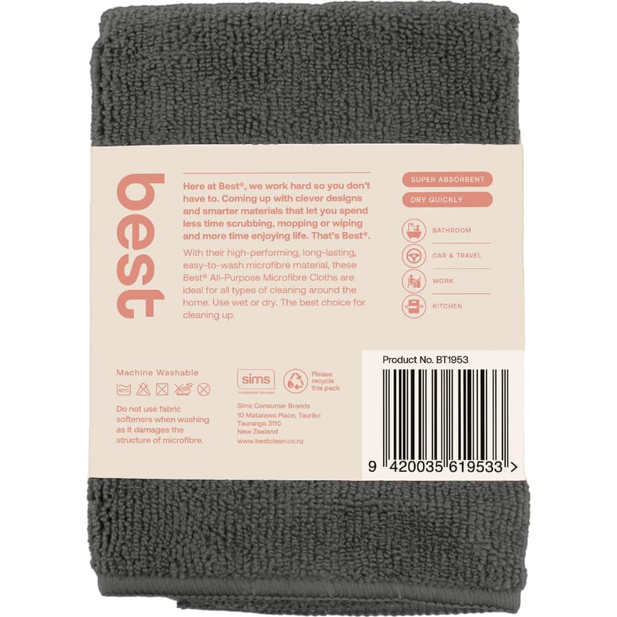 All-purpose microfibre cloths, 30x30cm, super absorbent, streak-free, machine washable, eco-friendly pack of 2.
