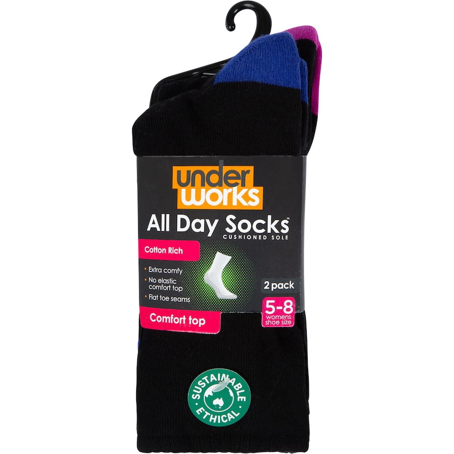 Underworks Ladies Socks Crew Size 5-8 2ea