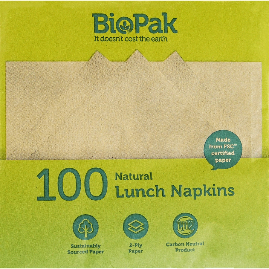 Biopak Lunch Napkins Natural 1/4 Fold 100pack