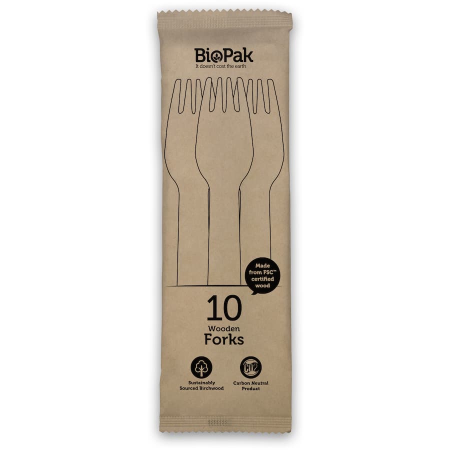 Biopak Wooden Forks 16cm, eco-friendly and biodegradable, perfect for stylish outdoor dining and events.