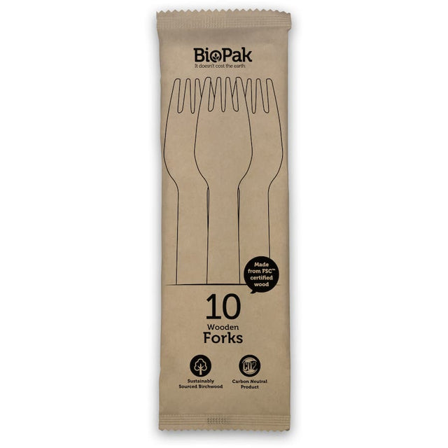 Biopak Wooden Forks 16cm, eco-friendly and biodegradable, perfect for stylish outdoor dining and events.
