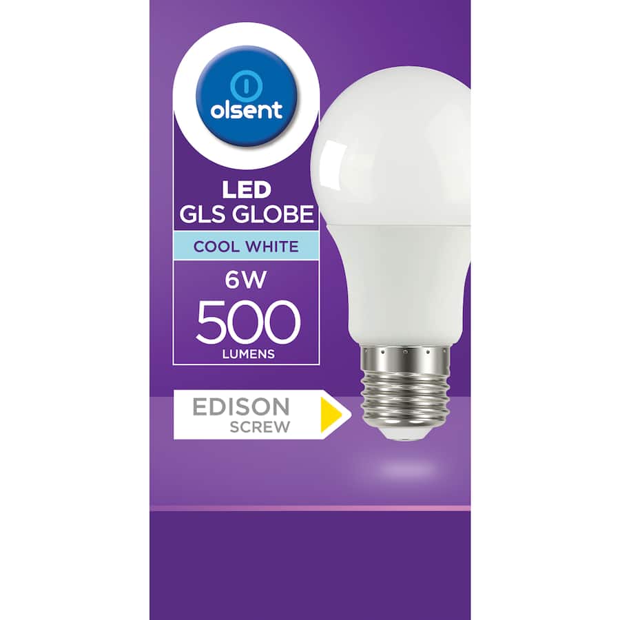 Olsent Led Light Bulb Gls Screw 6w 500lm 4000kg Cw 1pack