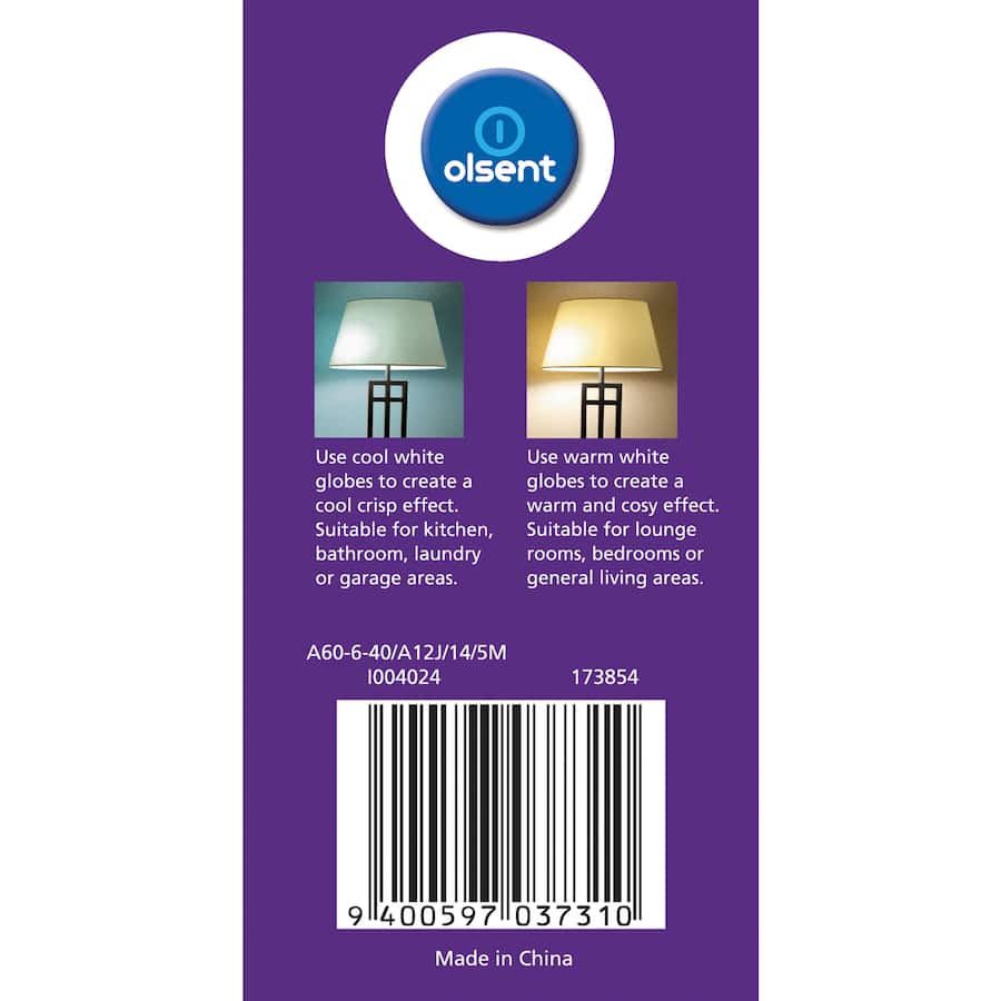 Olsent Led Light Bulb Gls Screw 6w 500lm 4000kg Cw 1pack