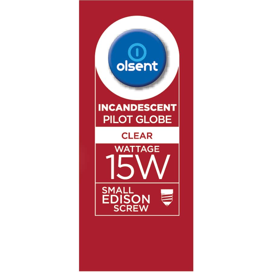 Clear 15W Olsent Pilot Light Bulb with T28 screw base, designed for efficiency and versatile lighting in any space.
