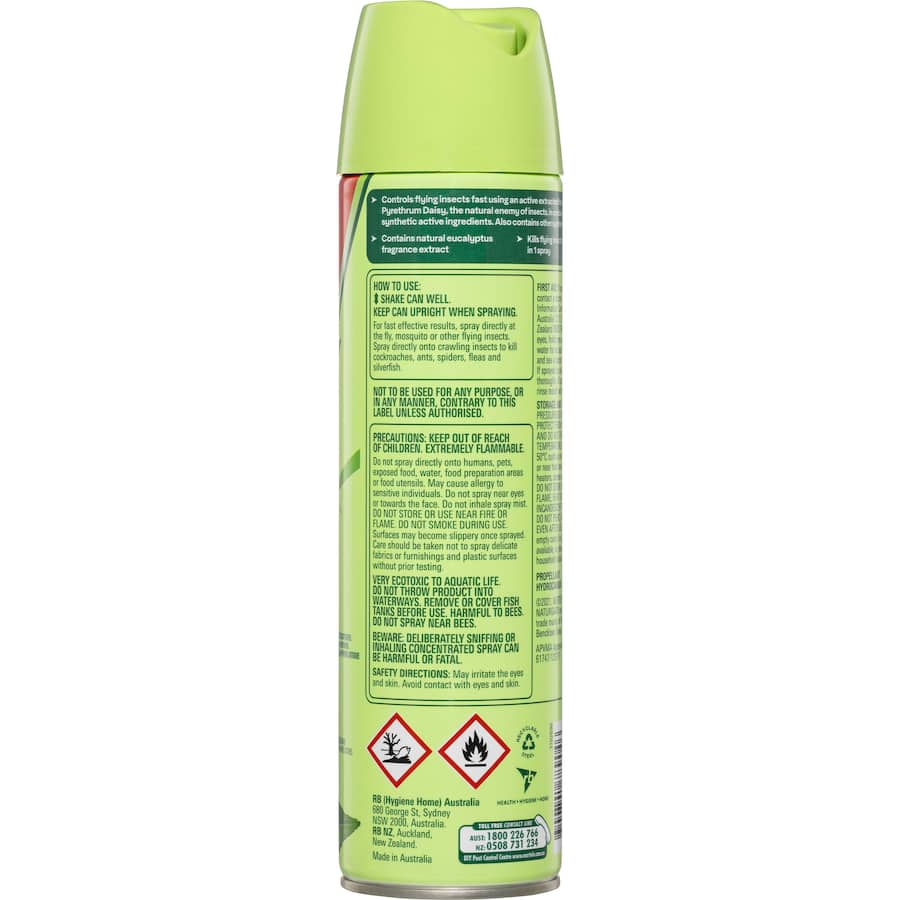 Mortein Naturgard Flying Insect Killer with eucalyptus scent, effectively eliminates flying pests using natural ingredients.