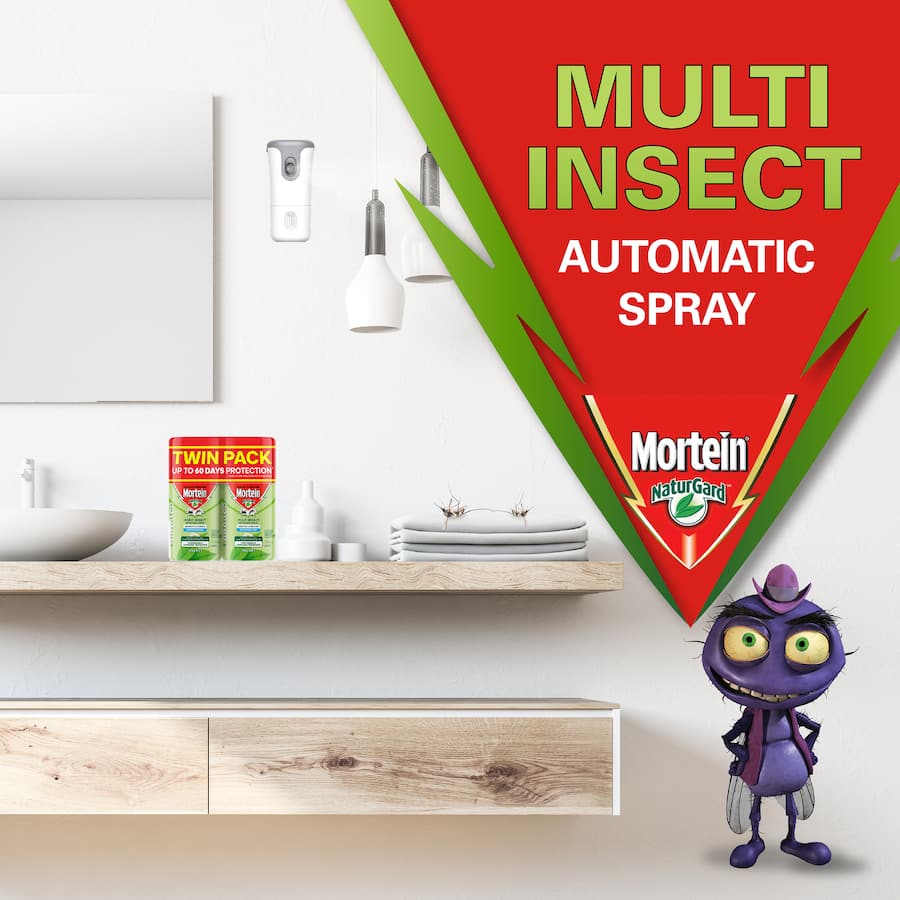 Mortein Naturgard automatic insect control system twin pack, fragrance-free, for indoor/outdoor pest protection up to 25m².