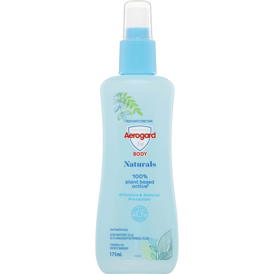 Aerogard Insect Repellent Natural 175ml pump spray offers 100% plant-based mosquito protection, safe for children over 12 months.