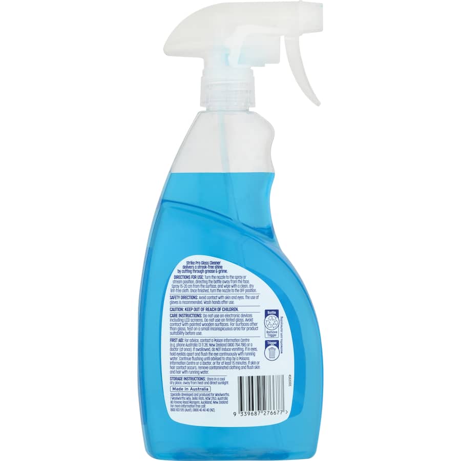 Strike Pro Glass Cleaner bottle, designed for streak-free cleaning of glass surfaces in home and office settings.