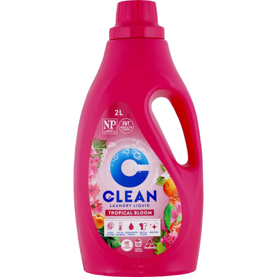 Eco-friendly laundry detergent with a tropical scent, removing stains while keeping fabrics fresh and vibrant.