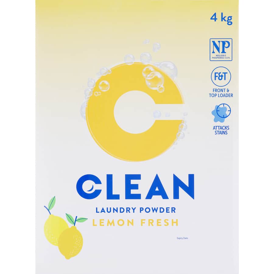 Eco-friendly lemon-scented laundry powder for vibrant, fresh-smelling clothes, effective on all fabrics and washes.