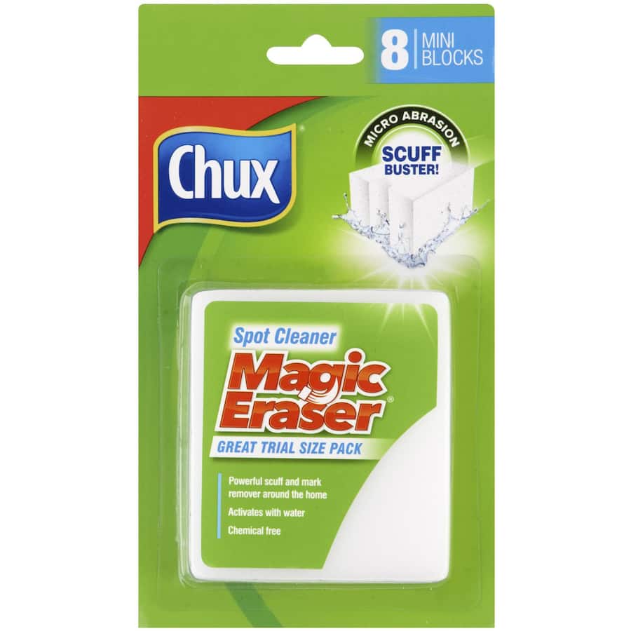 Chux Eraser Pad Magic, a versatile cleaning tool for removing marks, scuffs, and sticky residues from various surfaces.