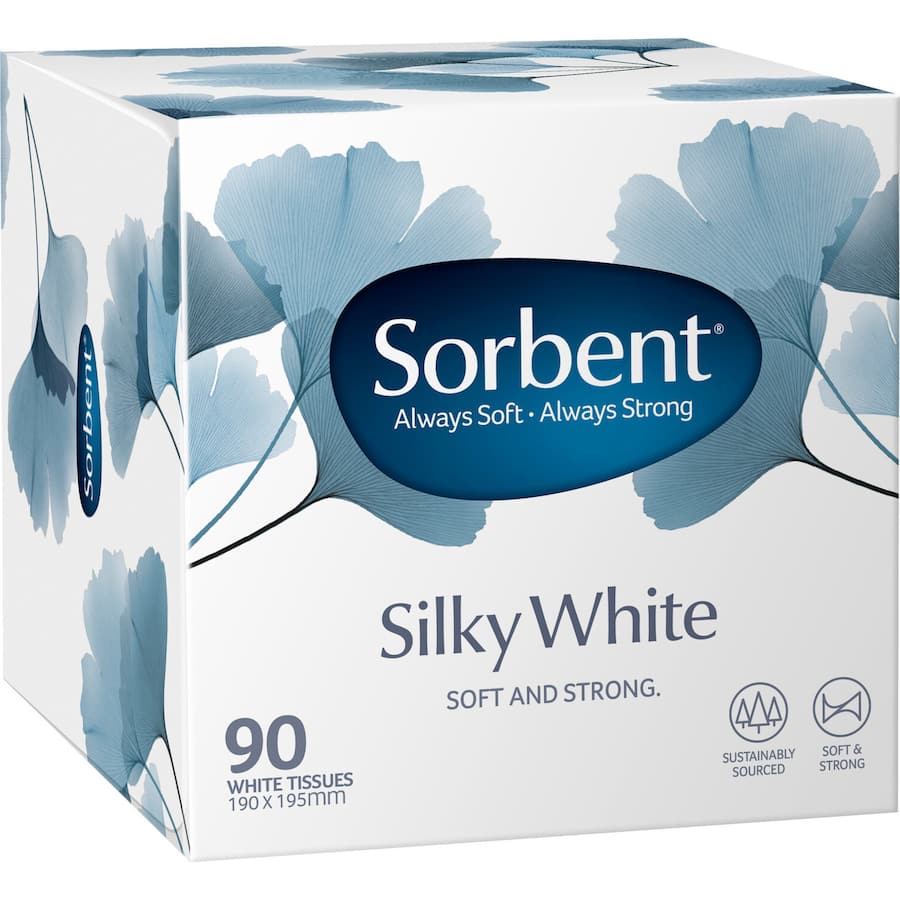 Sorbent Facial Tissues White package featuring soft, absorbent tissues perfect for gentle care and everyday use.