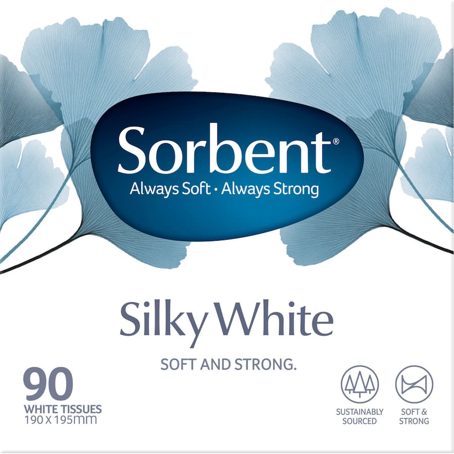 Sorbent Facial Tissues White, ultra-soft and absorbent for gentle care, perfect for cold relief and everyday use.