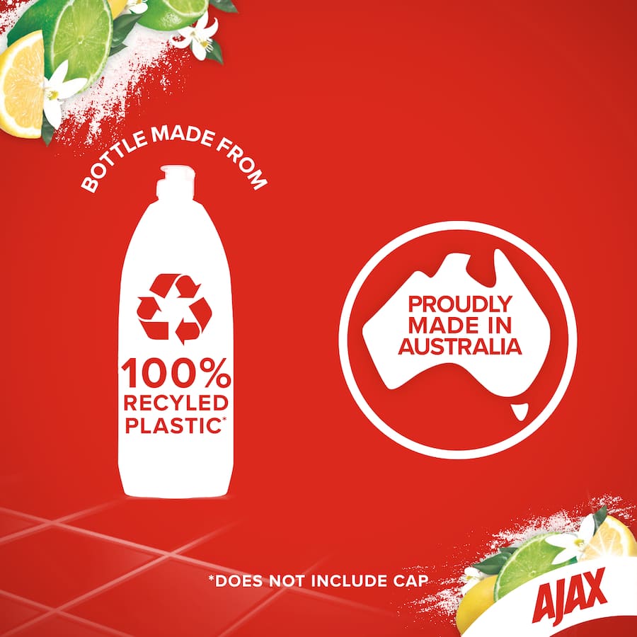Ajax Floor Cleaner with Baking Soda in a recycled bottle, perfect for cleaning and deodorizing stone and hard surfaces.